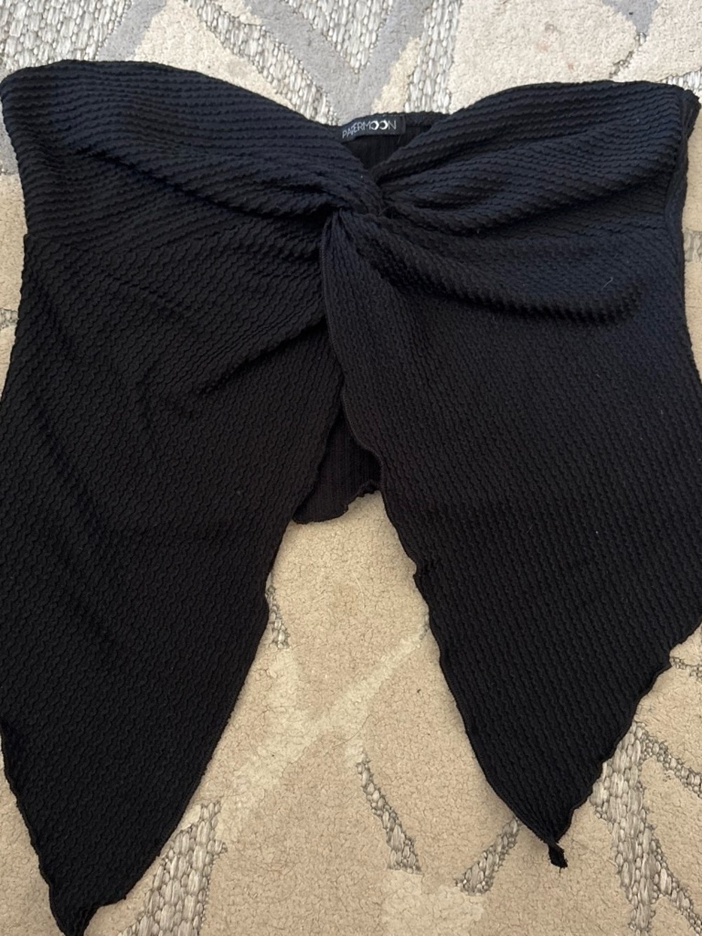 Papermoon Black Textured Tie-Front Crop Top